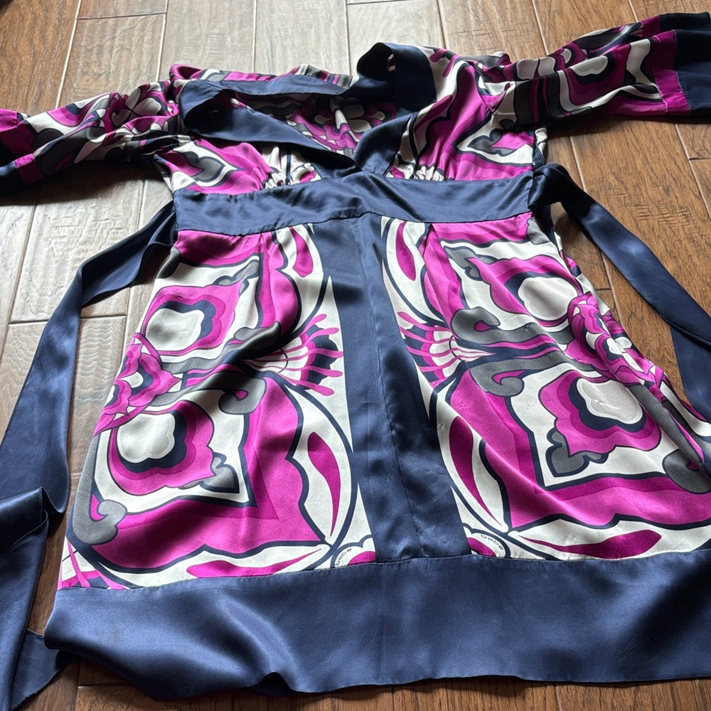 Bebe Vibrant Pink and Navy Patterned Dress